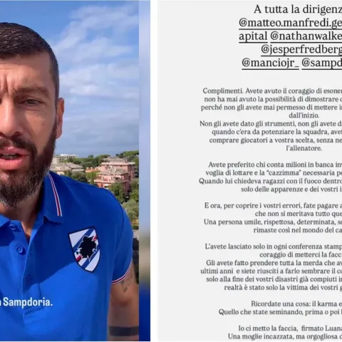 Donati esonerato, la moglie attacca la Sampdoria e tagga i componenti: il duro sfogo 